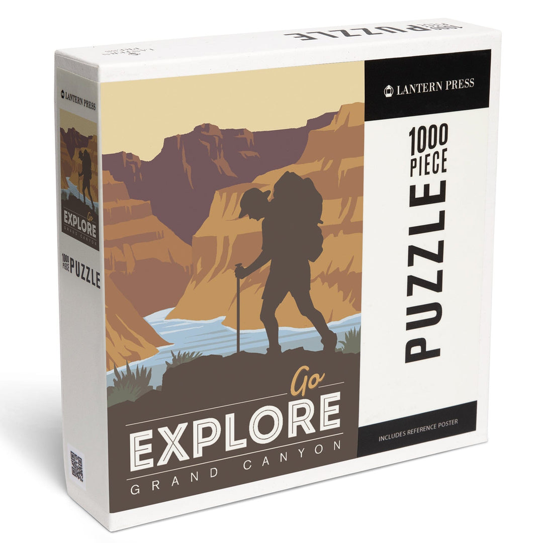 Grand Canyon National Park, Arizona, Go Explore, Backpacker, Vector Style, Jigsaw Puzzle Puzzle Lantern Press 