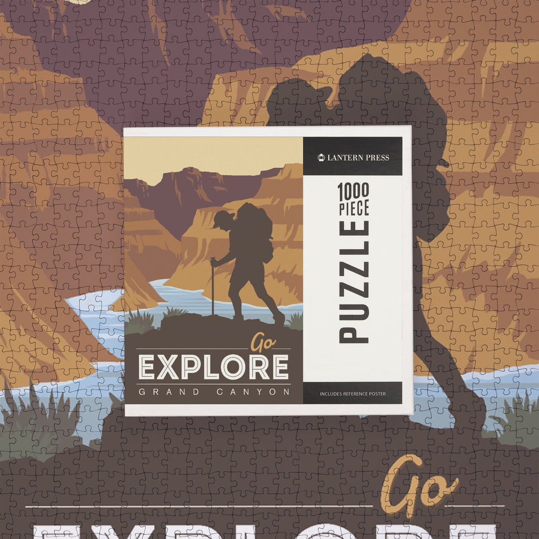 Grand Canyon National Park, Arizona, Go Explore, Backpacker, Vector Style, Jigsaw Puzzle Puzzle Lantern Press 