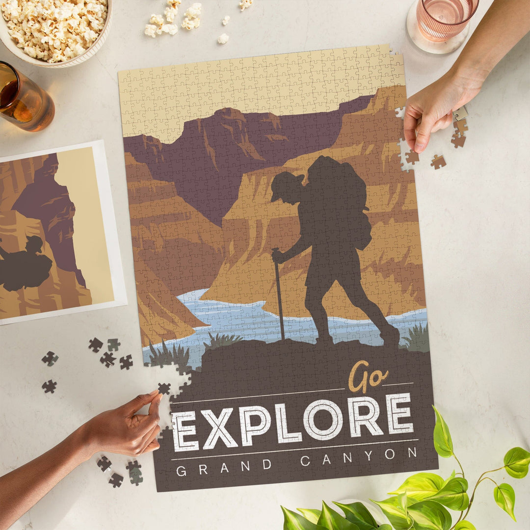 Grand Canyon National Park, Arizona, Go Explore, Backpacker, Vector Style, Jigsaw Puzzle Puzzle Lantern Press 