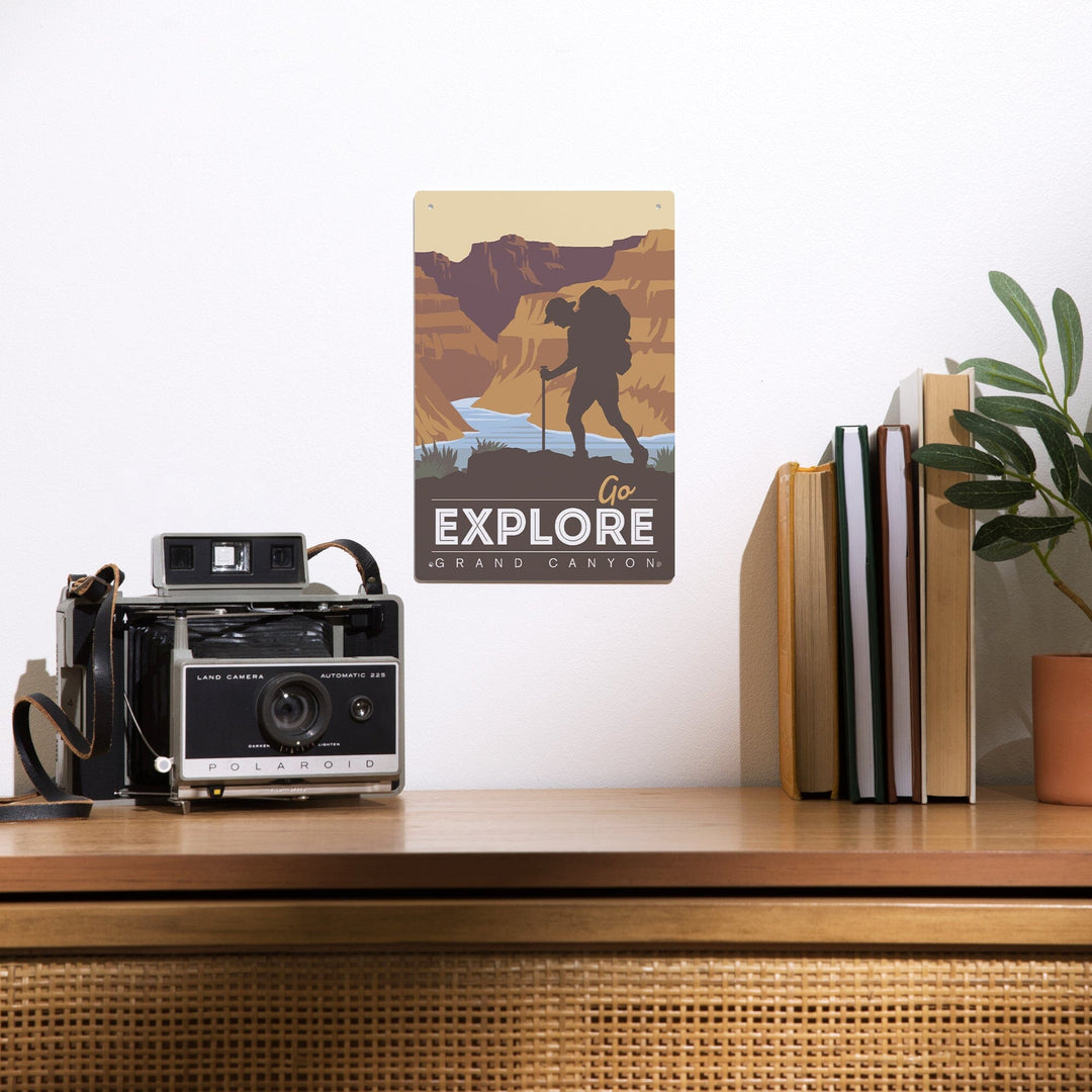 Grand Canyon National Park, Arizona, Go Explore, Backpacker, Vector Style, Metal Signs Metal Lantern Press 