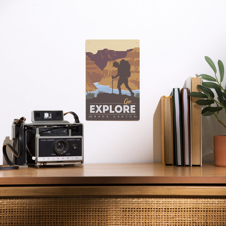Grand Canyon National Park, Arizona, Go Explore, Backpacker, Vector Style, Metal Signs Metal Lantern Press 