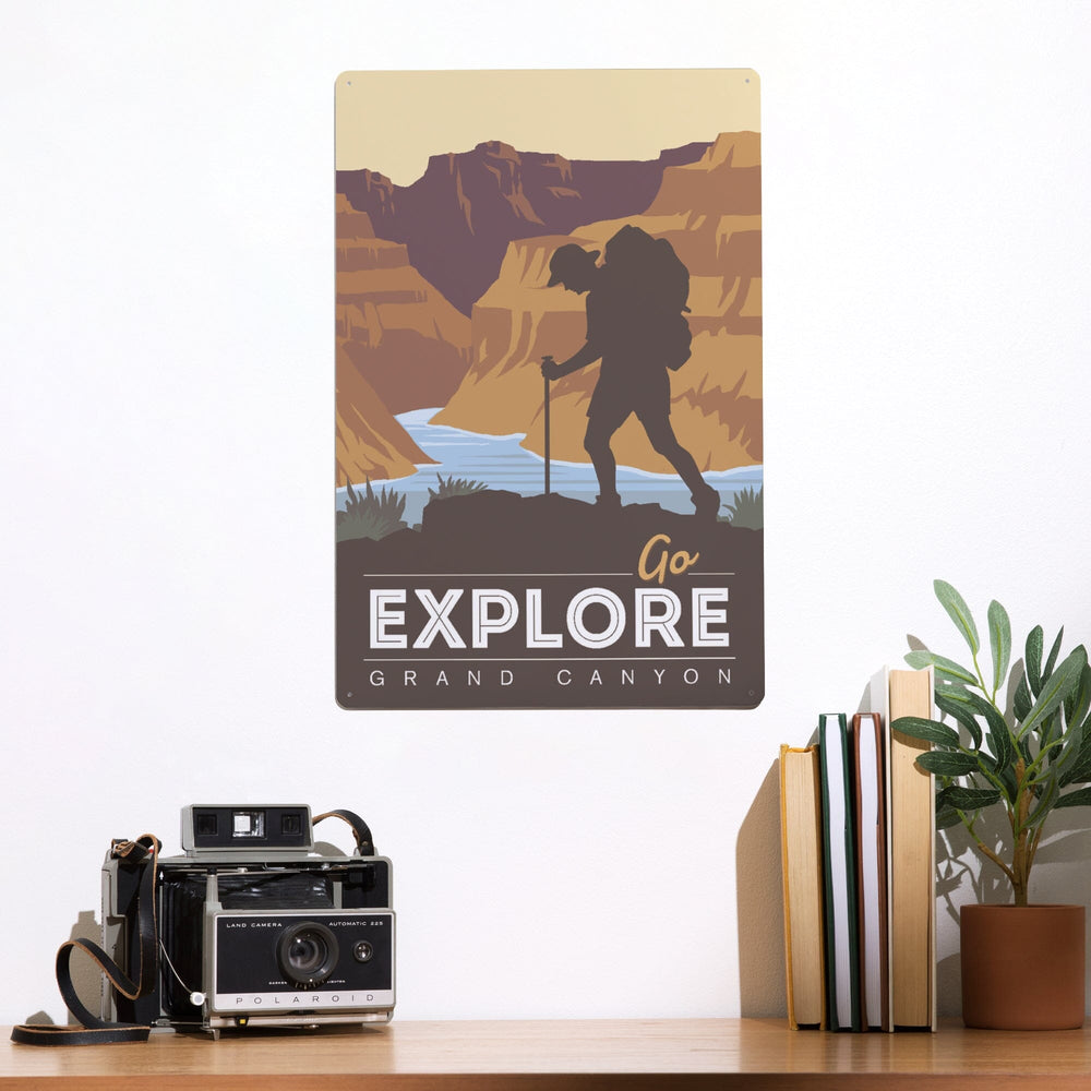 Grand Canyon National Park, Arizona, Go Explore, Backpacker, Vector Style, Metal Signs Metal Lantern Press 
