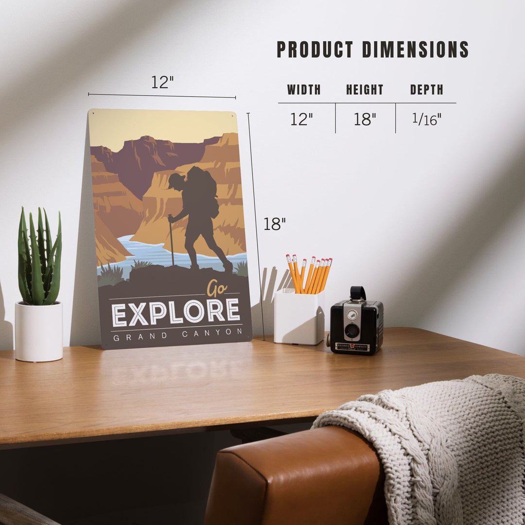 Grand Canyon National Park, Arizona, Go Explore, Backpacker, Vector Style, Metal Signs Metal Lantern Press 