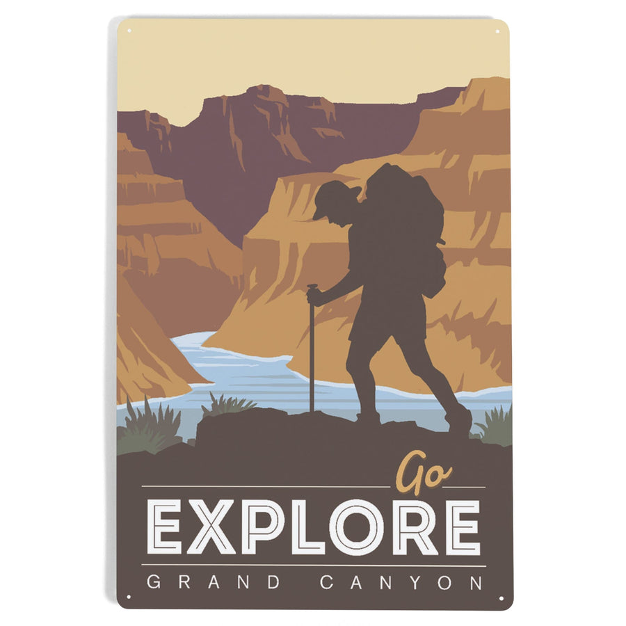 Grand Canyon National Park, Arizona, Go Explore, Backpacker, Vector Style, Metal Signs Metal Lantern Press 
