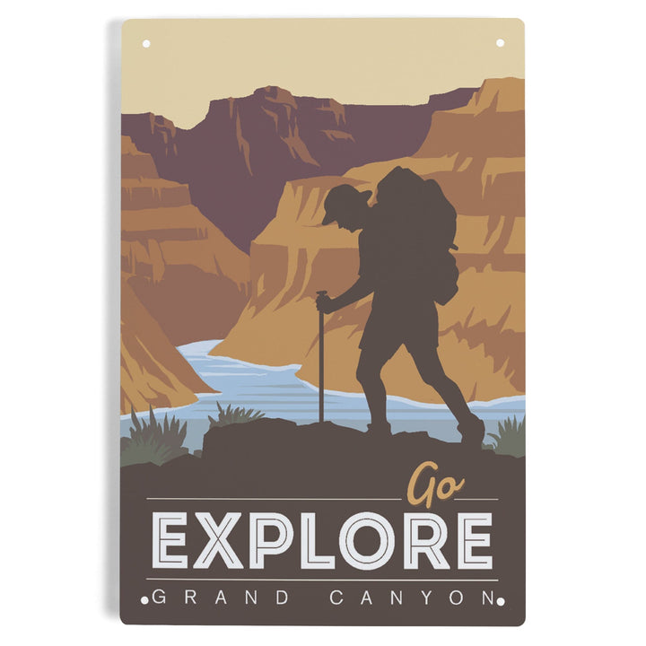 Grand Canyon National Park, Arizona, Go Explore, Backpacker, Vector Style, Metal Signs Metal Lantern Press 