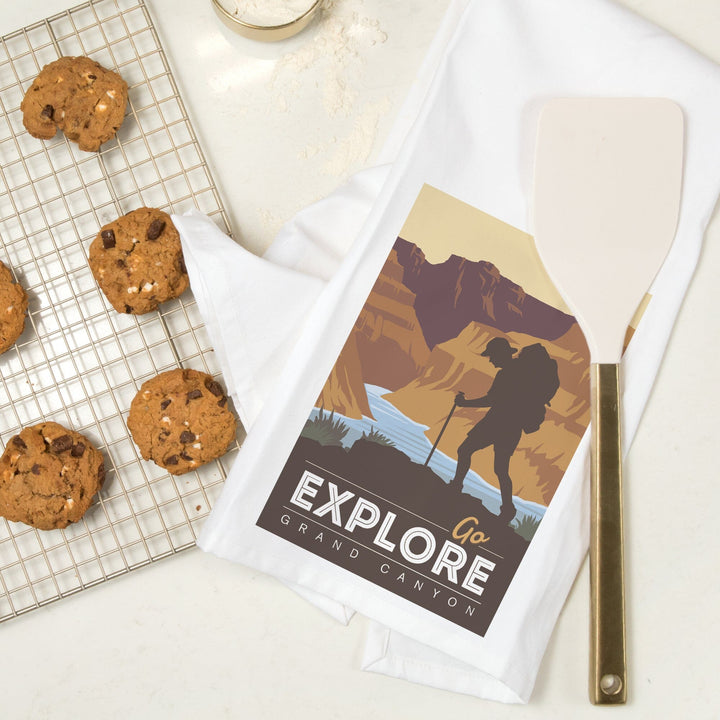 Grand Canyon National Park, Arizona, Go Explore, Backpacker, Vector Style, Organic Cotton Kitchen Tea Towels Kitchen Lantern Press 