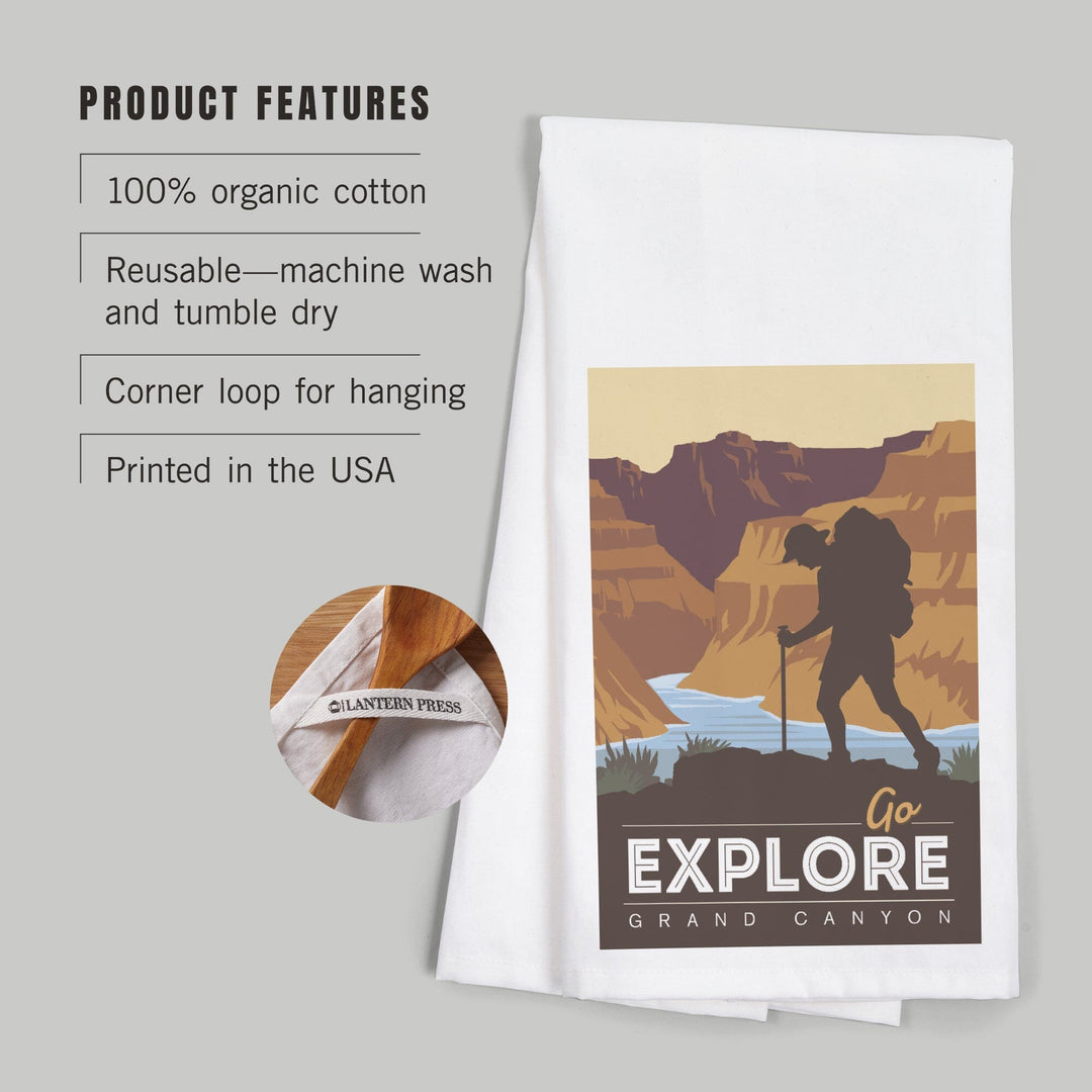 Grand Canyon National Park, Arizona, Go Explore, Backpacker, Vector Style, Organic Cotton Kitchen Tea Towels Kitchen Lantern Press 