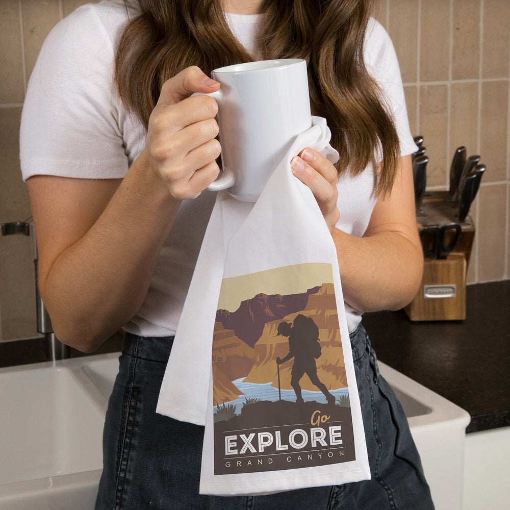 Grand Canyon National Park, Arizona, Go Explore, Backpacker, Vector Style, Organic Cotton Kitchen Tea Towels Kitchen Lantern Press 