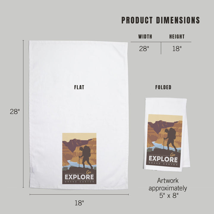 Grand Canyon National Park, Arizona, Go Explore, Backpacker, Vector Style, Organic Cotton Kitchen Tea Towels Kitchen Lantern Press 