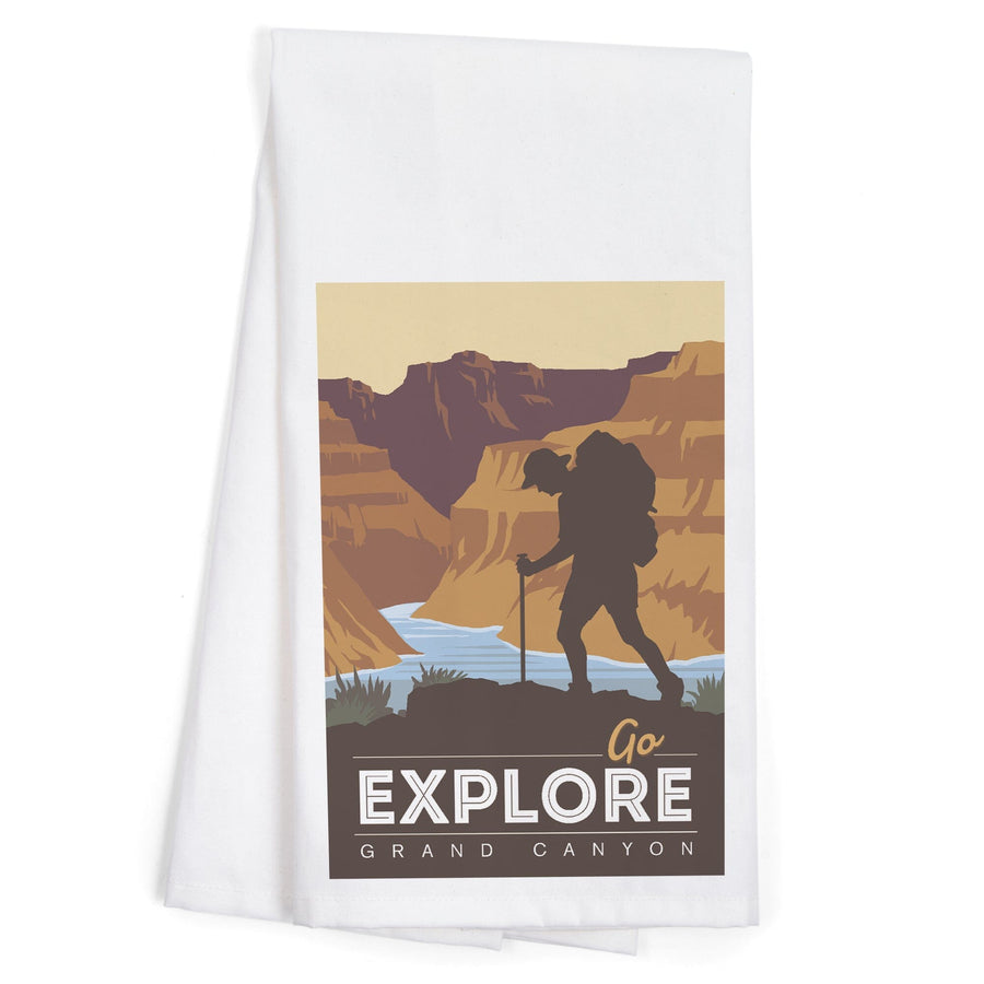 Grand Canyon National Park, Arizona, Go Explore, Backpacker, Vector Style, Organic Cotton Kitchen Tea Towels Kitchen Lantern Press 