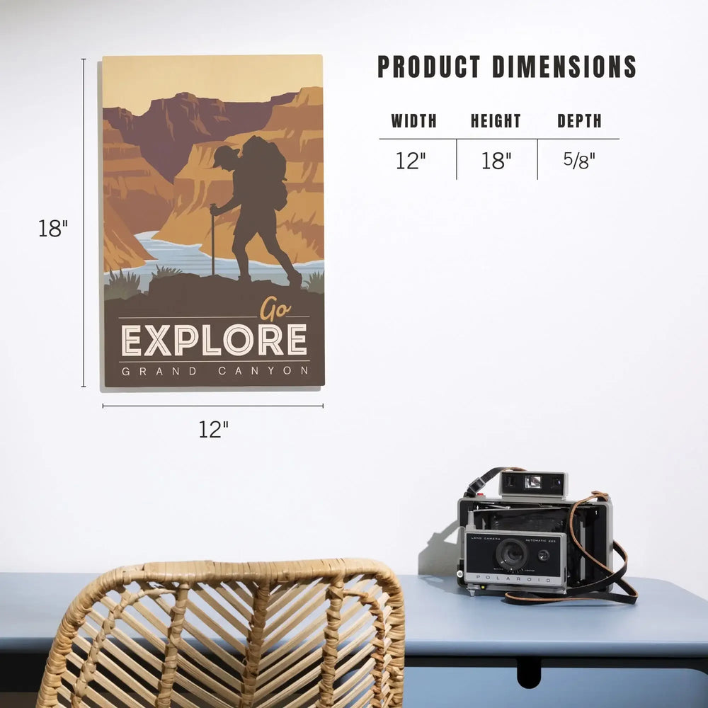Grand Canyon National Park, Arizona, Go Explore, Backpacker, Vector Style, Wood Signs and Postcards Wood Lantern Press 