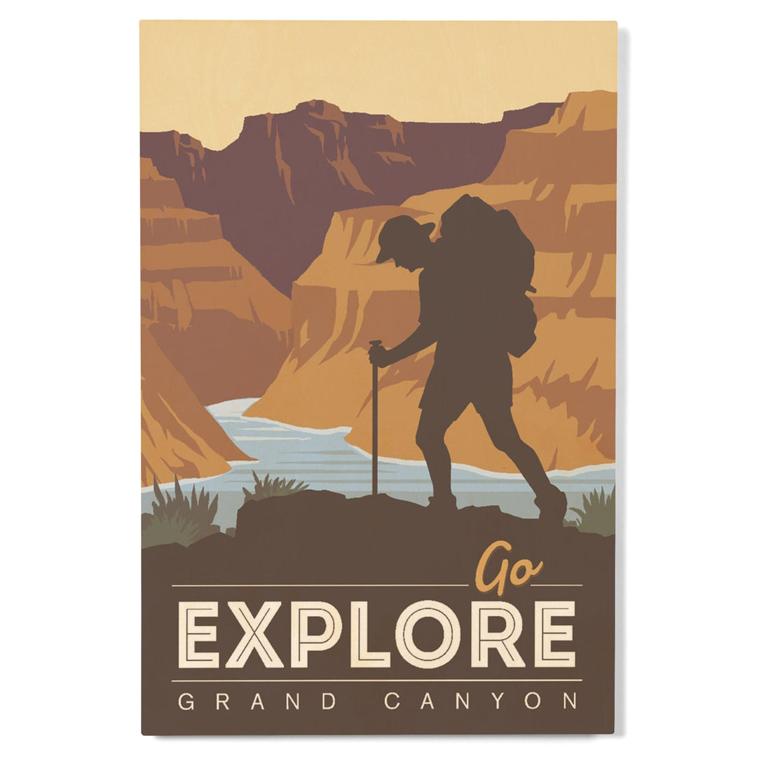 Grand Canyon National Park, Arizona, Go Explore, Backpacker, Vector Style, Wood Signs and Postcards Wood Lantern Press 