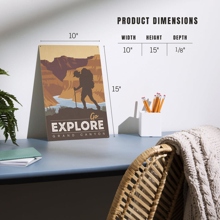 Grand Canyon National Park, Arizona, Go Explore, Backpacker, Vector Style, Wood Signs and Postcards Wood Lantern Press 