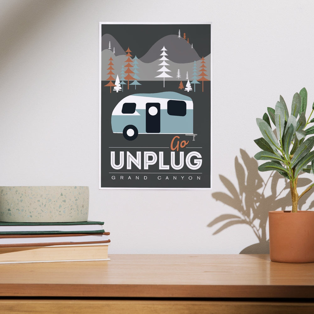 Grand Canyon National Park, Arizona, Go Unplug (Retro Camper), Vector Style, Art & Giclee Prints Art Lantern Press 