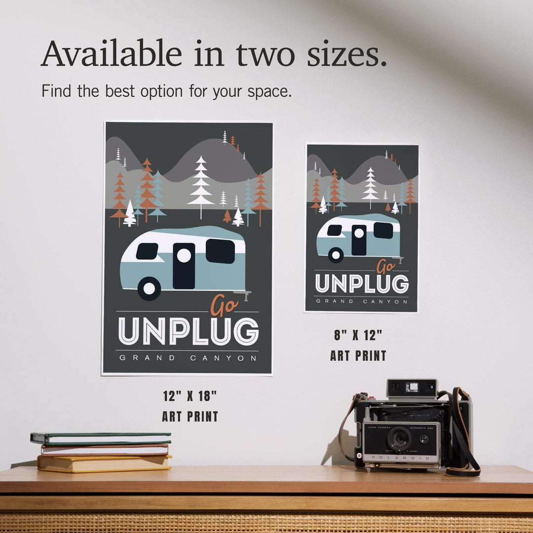 Grand Canyon National Park, Arizona, Go Unplug (Retro Camper), Vector Style, Art & Giclee Prints Art Lantern Press 