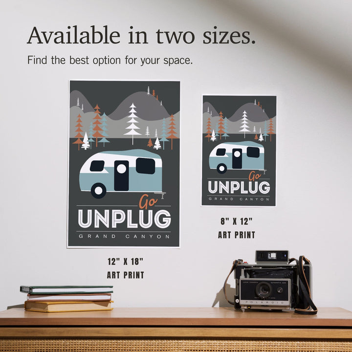 Grand Canyon National Park, Arizona, Go Unplug (Retro Camper), Vector Style, Art & Giclee Prints Art Lantern Press 