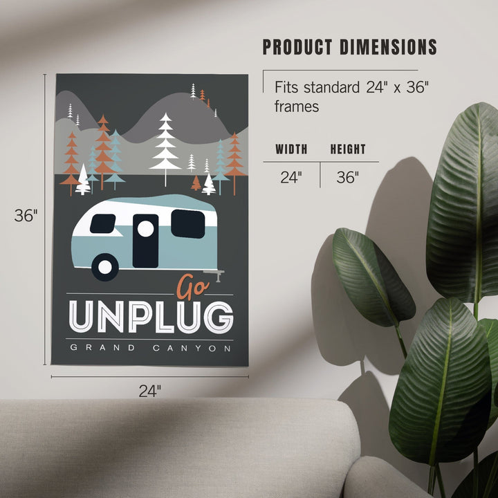 Grand Canyon National Park, Arizona, Go Unplug (Retro Camper), Vector Style, Art & Giclee Prints Art Lantern Press 