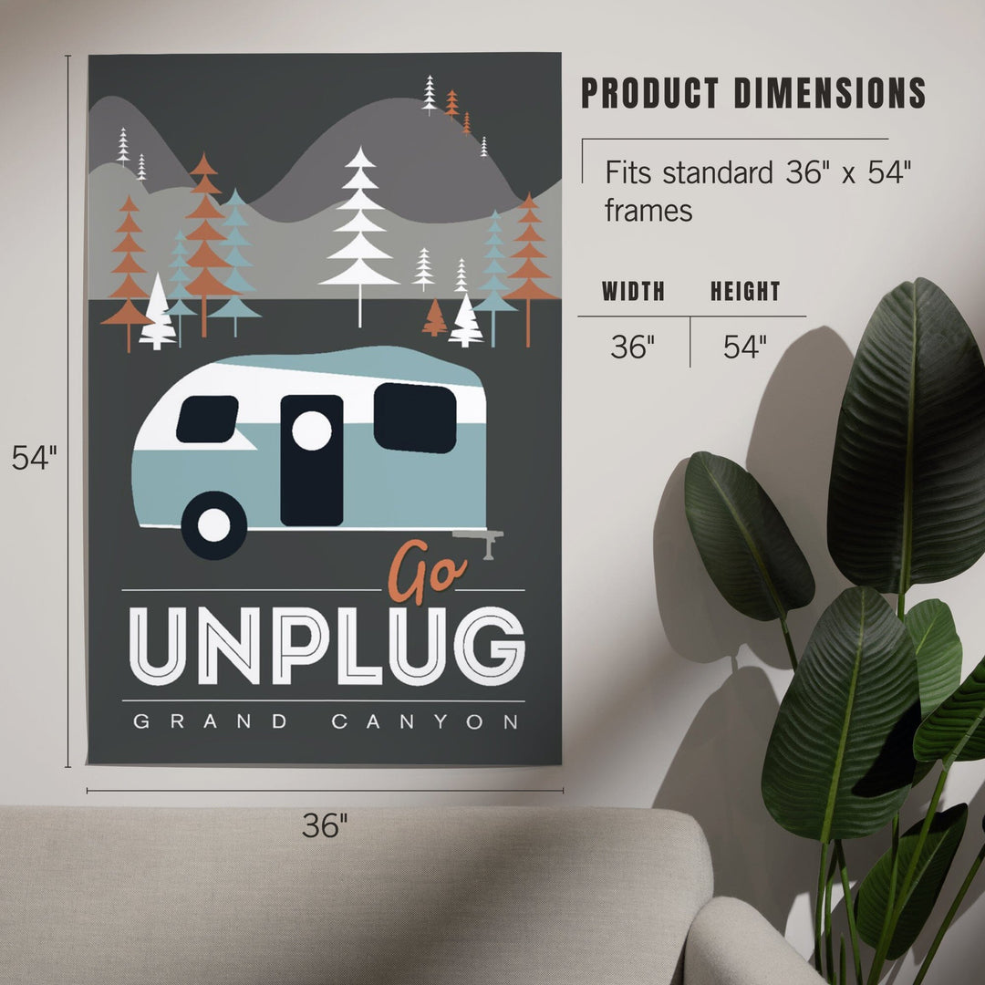 Grand Canyon National Park, Arizona, Go Unplug (Retro Camper), Vector Style, Art & Giclee Prints Art Lantern Press 