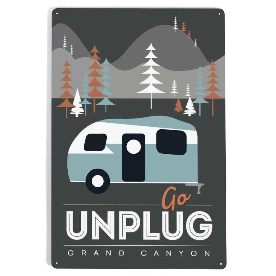 Grand Canyon National Park, Arizona, Go Unplug (Retro Camper), Vector Style, Metal Signs Metal Lantern Press 