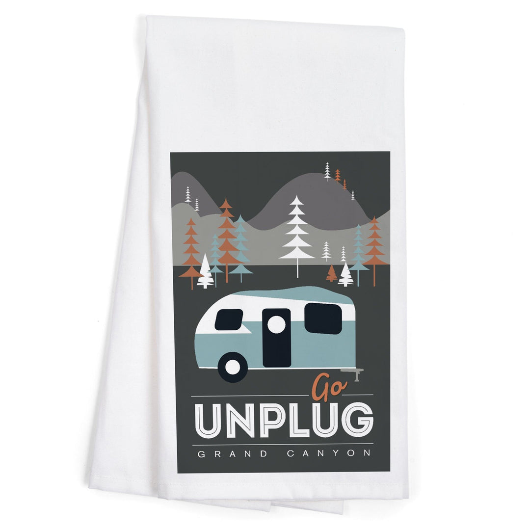 Grand Canyon National Park, Arizona, Go Unplug (Retro Camper), Vector Style, Organic Cotton Kitchen Tea Towels Kitchen Lantern Press 