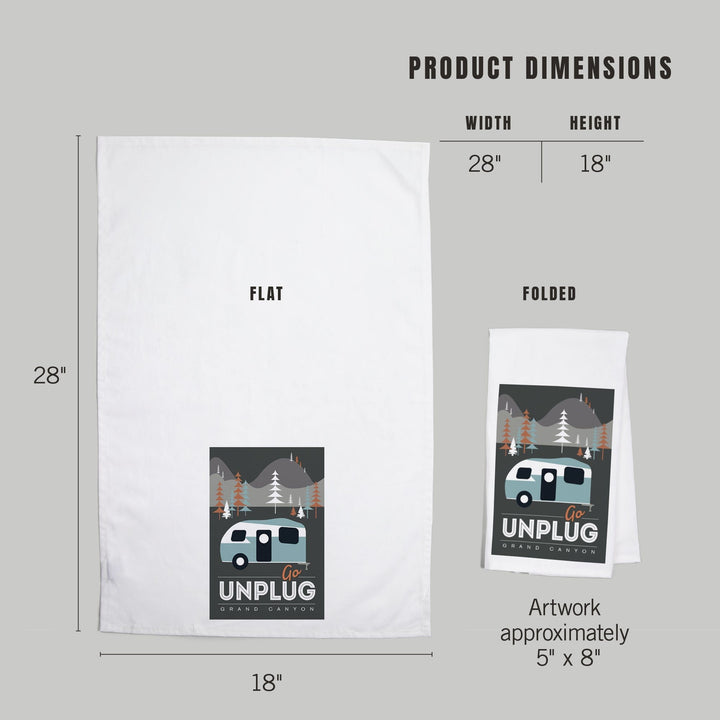 Grand Canyon National Park, Arizona, Go Unplug (Retro Camper), Vector Style, Organic Cotton Kitchen Tea Towels Kitchen Lantern Press 