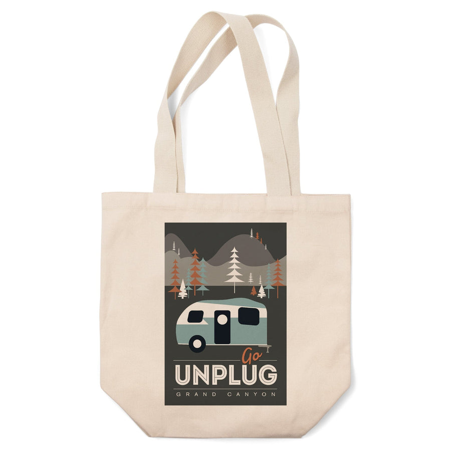 Grand Canyon National Park, Arizona, Go Unplug (Retro Camper), Vector Style, Tote Bag Totes Lantern Press 