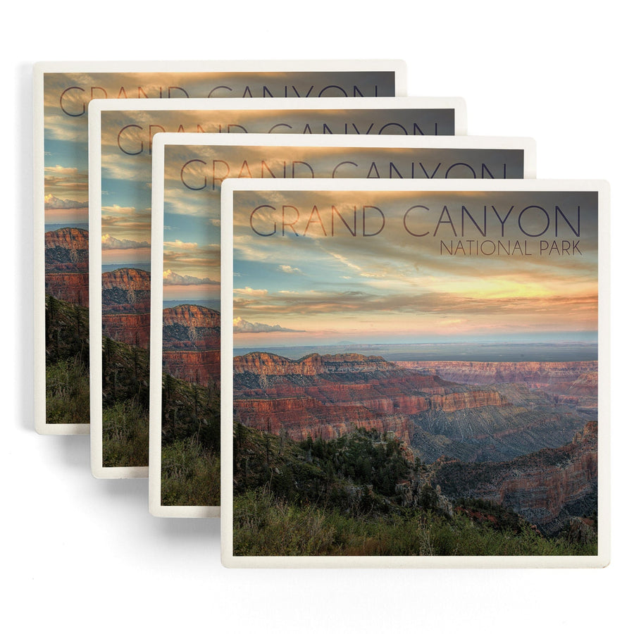 Grand Canyon National Park, Arizona, Hazy Canyon View, Lantern Press Photography, Coaster Set - Lantern Press