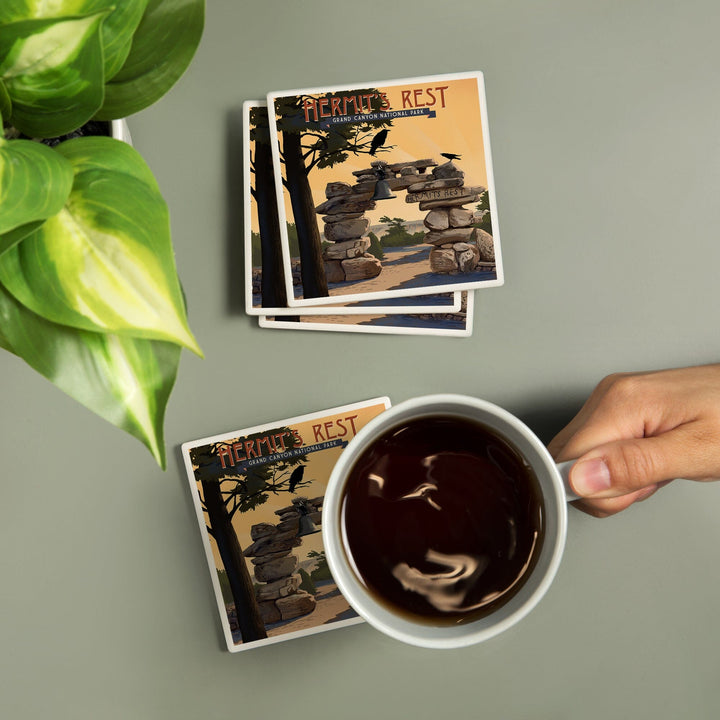 Grand Canyon National Park, Arizona, Hermits Rest, Lithograph National Park Series, Coasters Coasters Lantern Press 