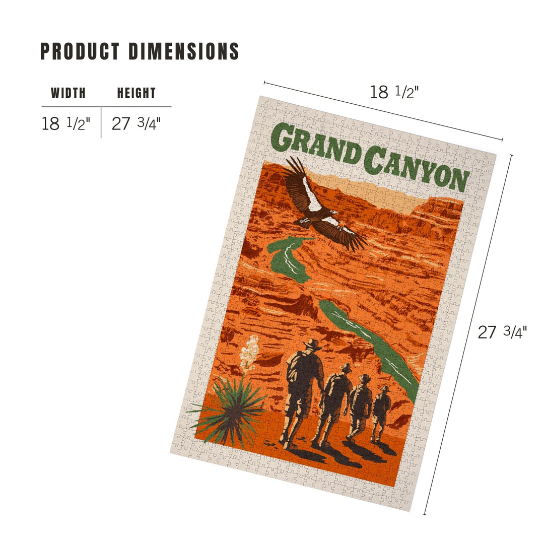 Grand Canyon National Park, Arizona, Hikers Scene, Woodblock, Jigsaw Puzzle Puzzle Lantern Press 