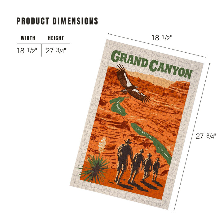 Grand Canyon National Park, Arizona, Hikers Scene, Woodblock, Jigsaw Puzzle Puzzle Lantern Press 