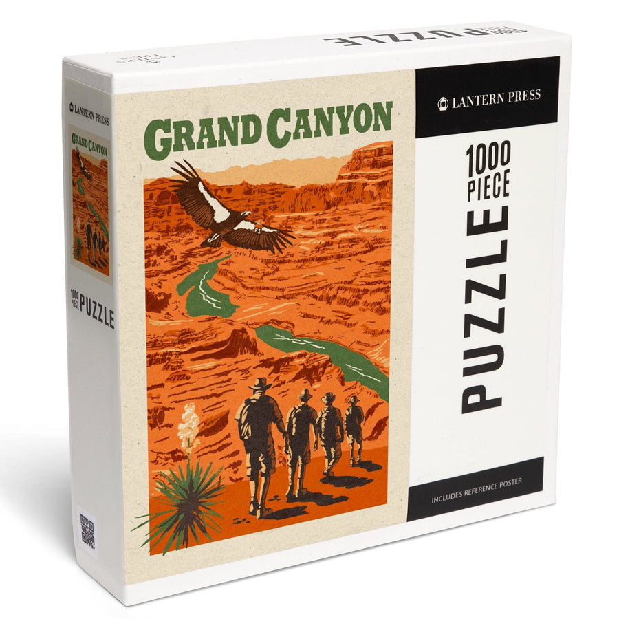 Grand Canyon National Park, Arizona, Hikers Scene, Woodblock, Jigsaw Puzzle Puzzle Lantern Press 