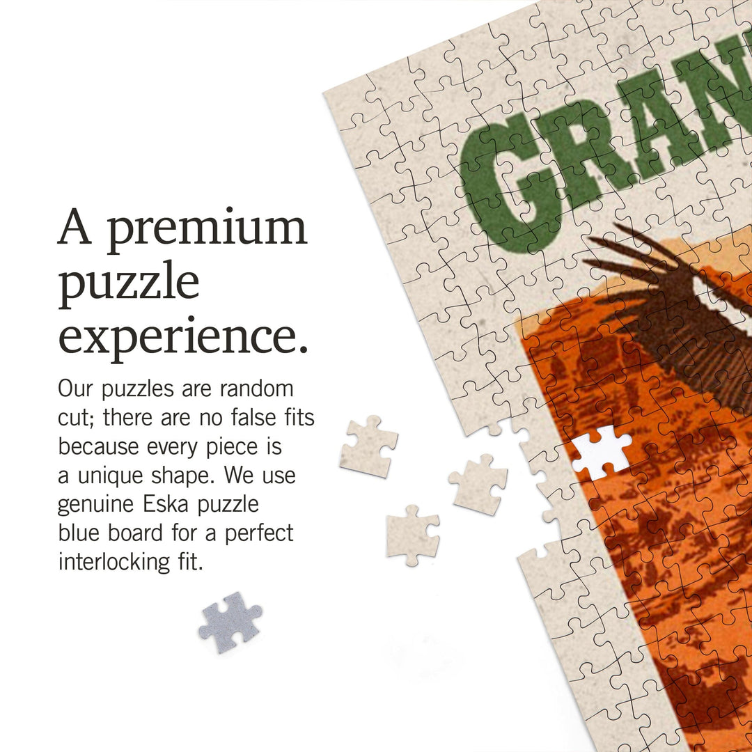Grand Canyon National Park, Arizona, Hikers Scene, Woodblock, Jigsaw Puzzle Puzzle Lantern Press 