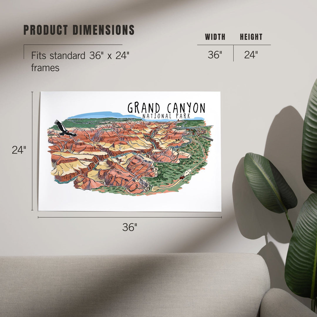 Grand Canyon National Park, Arizona, Line Drawing, Art & Giclee Prints Art Lantern Press 