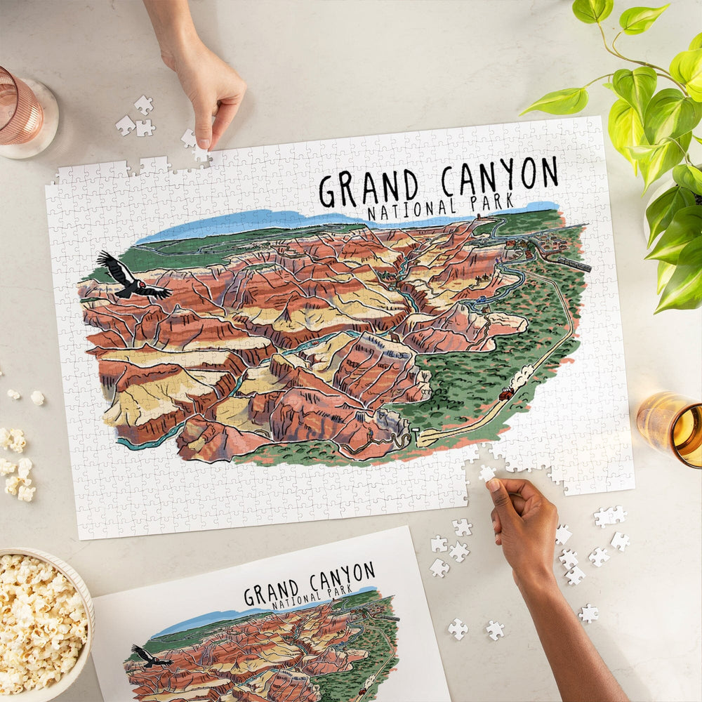 Grand Canyon National Park, Arizona, Line Drawing, Jigsaw Puzzle Puzzle Lantern Press 