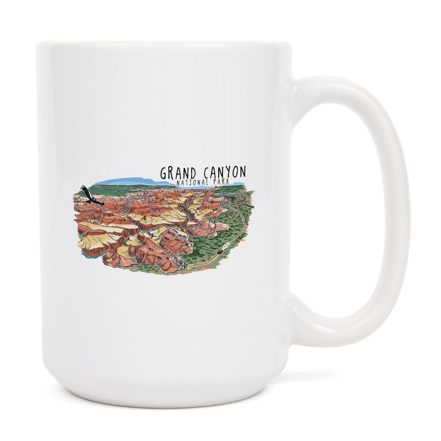 Grand Canyon National Park, Arizona, Line Drawing, Lantern Press Artwork, Ceramic Mug Mugs Lantern Press 