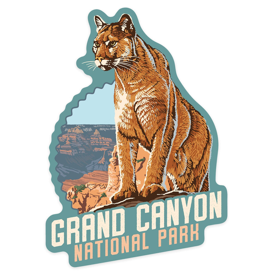Grand Canyon National Park, Arizona, Mountain Lion, Contour, Lantern Press Artwork, Vinyl Sticker Sticker Lantern Press 