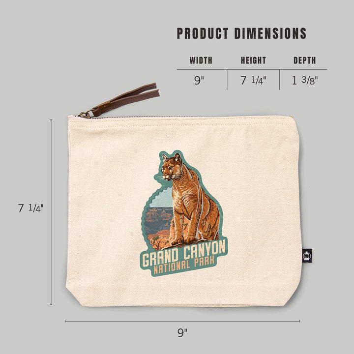Grand Canyon National Park, Arizona, Mountain Lion,, Organic Cotton Zipper Pouch, Go Bag Go Bag Lantern Press 
