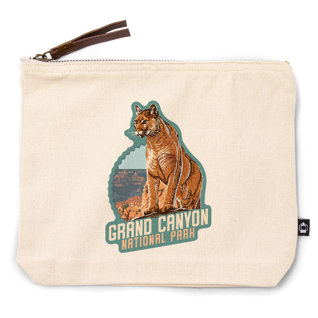 Grand Canyon National Park, Arizona, Mountain Lion,, Organic Cotton Zipper Pouch, Go Bag Go Bag Lantern Press 
