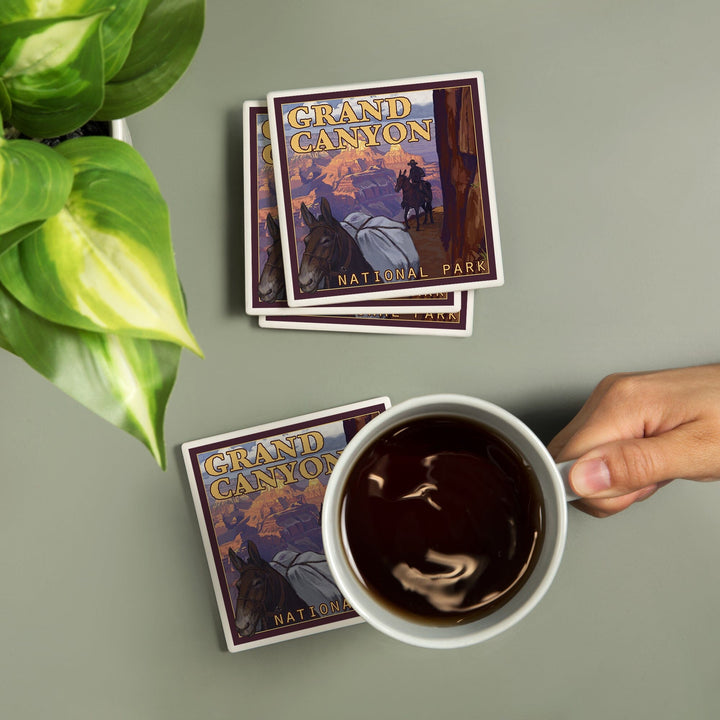 Grand Canyon National Park, Arizona, Mule Train, Coasters Coasters Lantern Press 