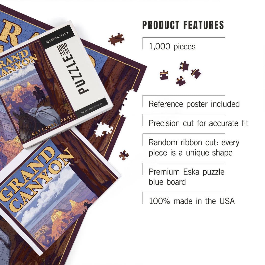 Grand Canyon National Park, Arizona, Mule Train, Jigsaw Puzzle Puzzle Lantern Press 