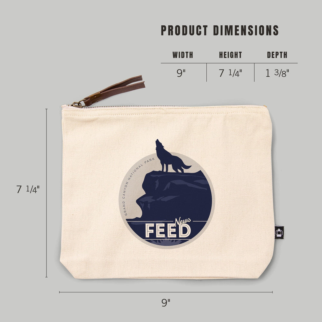 Grand Canyon National Park, Arizona, News Feed, Howling Wolf,, Organic Cotton Zipper Pouch, Go Bag Go Bag Lantern Press 