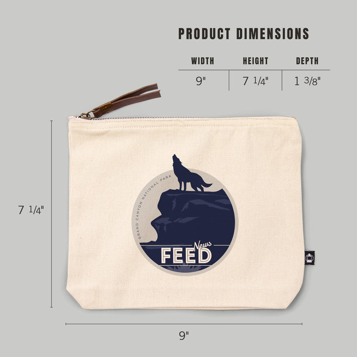 Grand Canyon National Park, Arizona, News Feed, Howling Wolf,, Organic Cotton Zipper Pouch, Go Bag Go Bag Lantern Press 