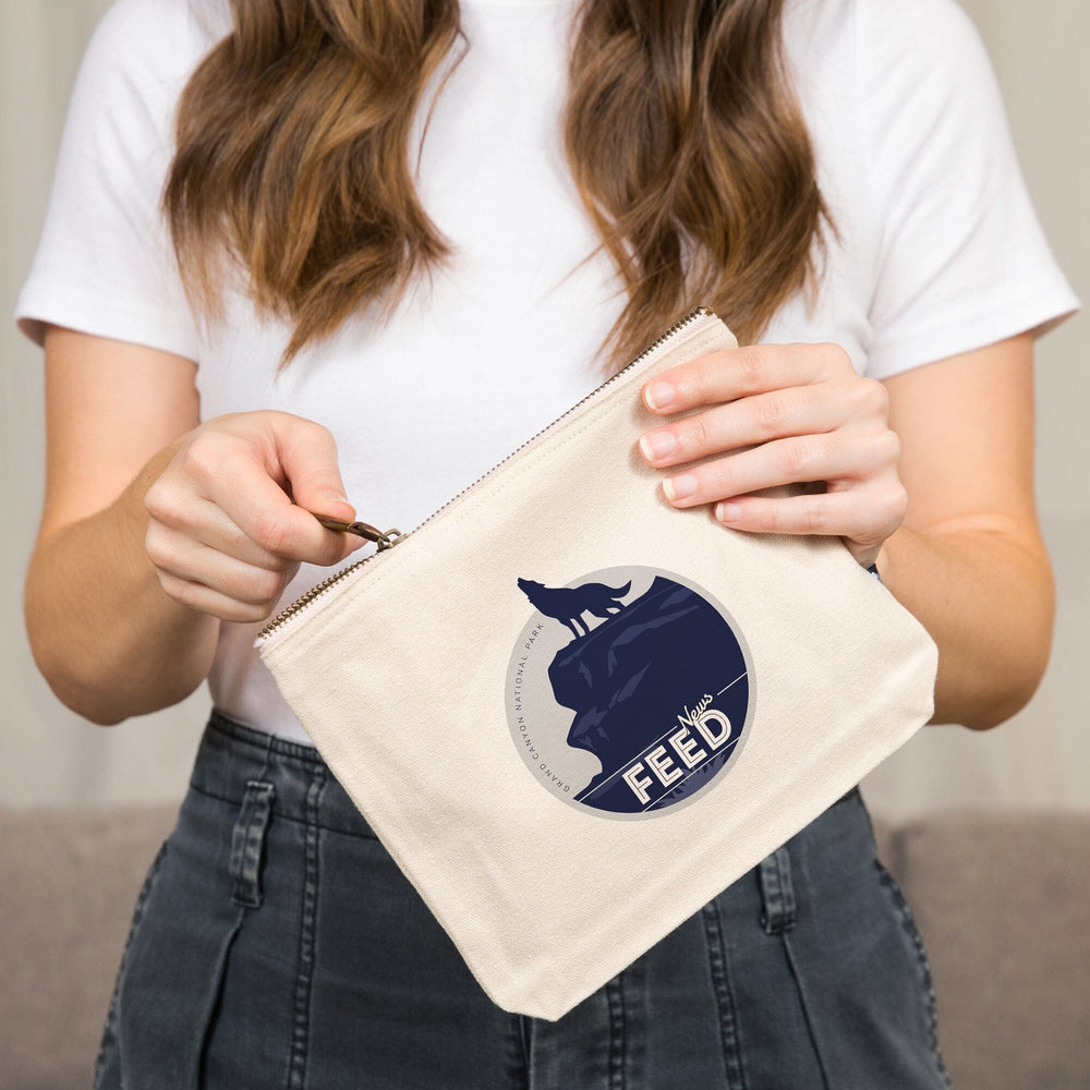 Grand Canyon National Park, Arizona, News Feed, Howling Wolf,, Organic Cotton Zipper Pouch, Go Bag Go Bag Lantern Press 