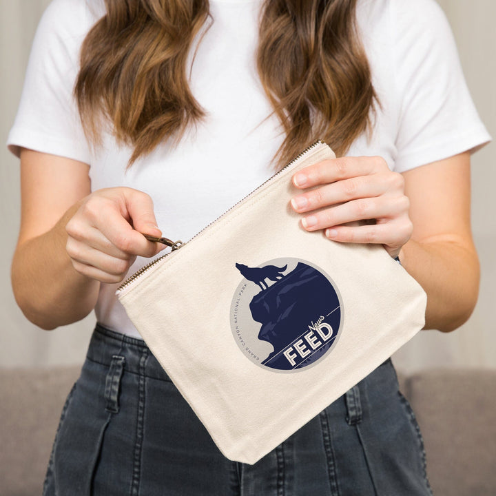 Grand Canyon National Park, Arizona, News Feed, Howling Wolf,, Organic Cotton Zipper Pouch, Go Bag Go Bag Lantern Press 