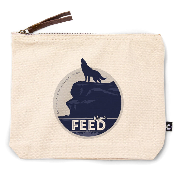 Grand Canyon National Park, Arizona, News Feed, Howling Wolf,, Organic Cotton Zipper Pouch, Go Bag Go Bag Lantern Press 