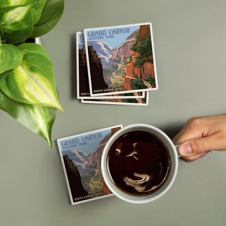 Grand Canyon National Park, Arizona, North Kaibab Trail, Lantern Press Artwork, Coaster Set - Lantern Press