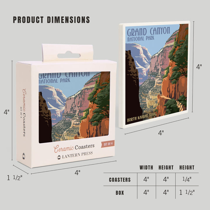 Grand Canyon National Park, Arizona, North Kaibab Trail, Lantern Press Artwork, Coaster Set - Lantern Press