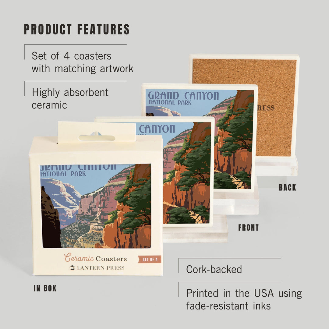 Grand Canyon National Park, Arizona, North Kaibab Trail, Lantern Press Artwork, Coaster Set - Lantern Press