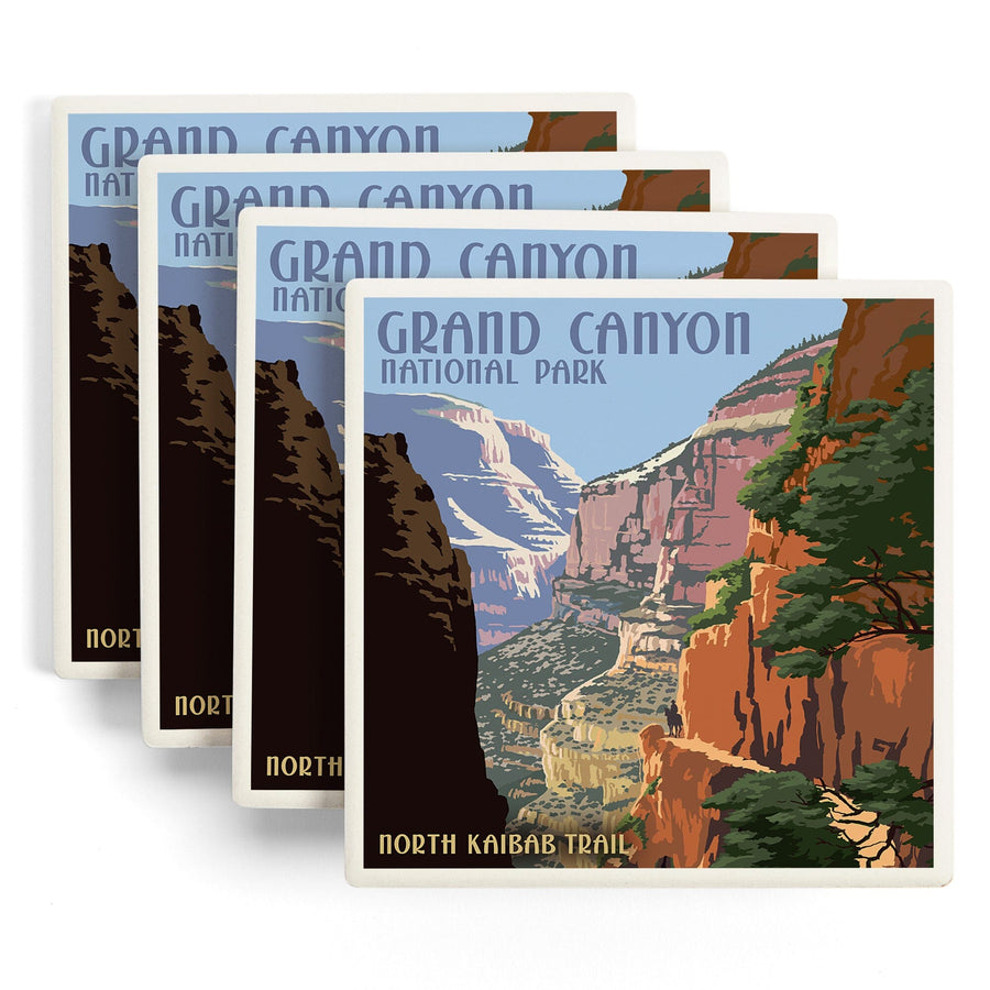 Grand Canyon National Park, Arizona, North Kaibab Trail, Lantern Press Artwork, Coaster Set - Lantern Press