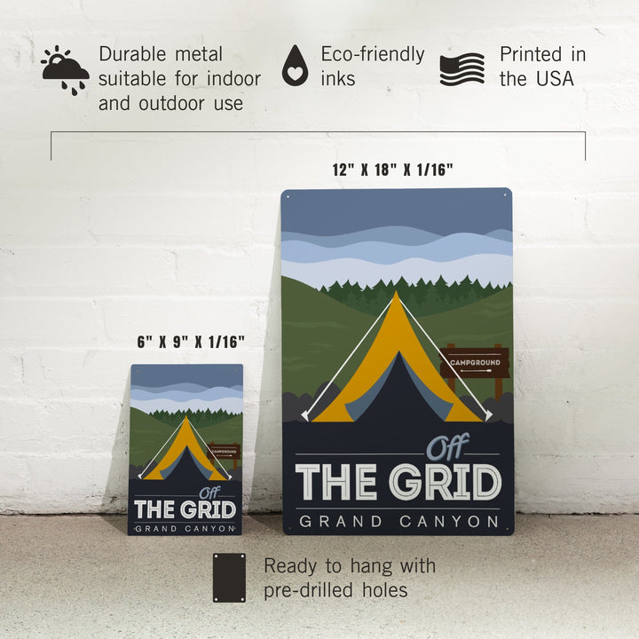 Grand Canyon National Park, Arizona, Off the Grid (Tent), Discover, Vector, Metal Signs Metal Lantern Press 